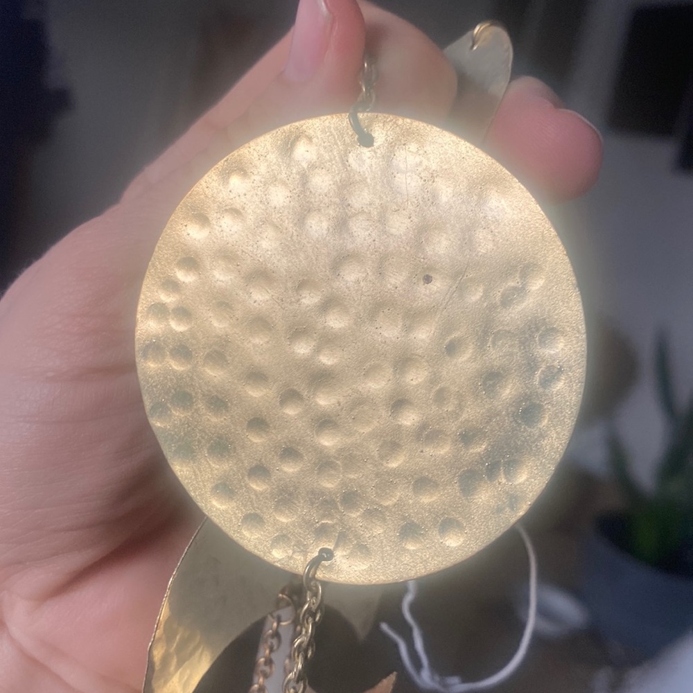 Moon phases Goldtone hammered effect lunar mobile decorative chain sage goddess